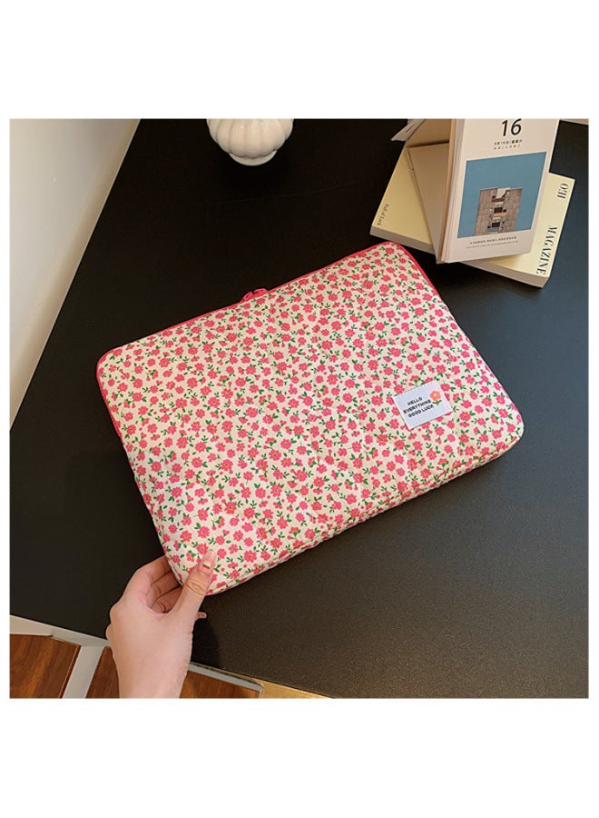 Laptop Bag Female 11 Inch 13 Inch 15 Inch Liner Bag High Color Value Ipad Storage Bag Tablet Student-Color:Green Flower-Dimensions:15 Inch - Image 4